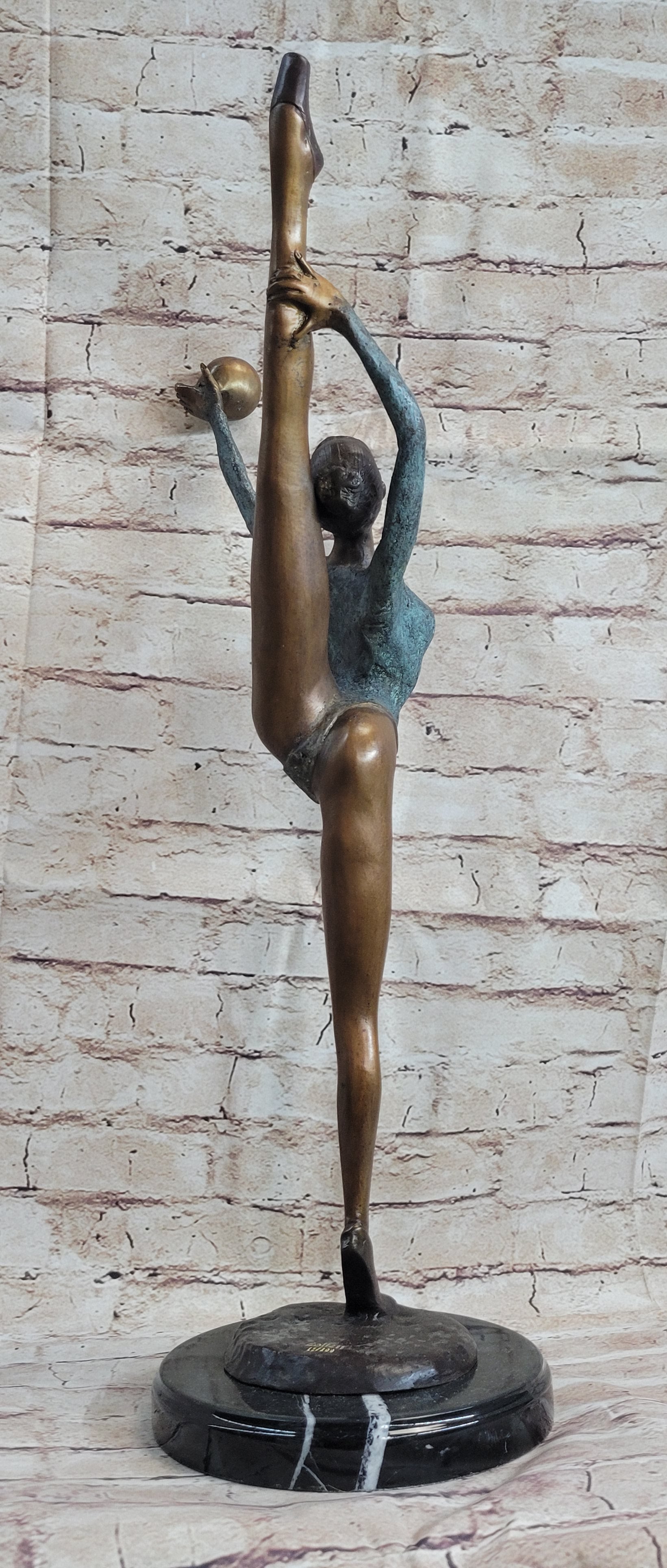 Signed Collett Gymnast Balancing Ball Bronze 24" x 12"
