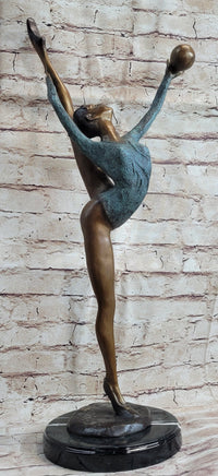 Signed Collett Gymnast Balancing Ball Bronze 24" x 12"