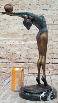Athlete Gymnast Balancing Ball Bronze Sculpture 15" x 11"
