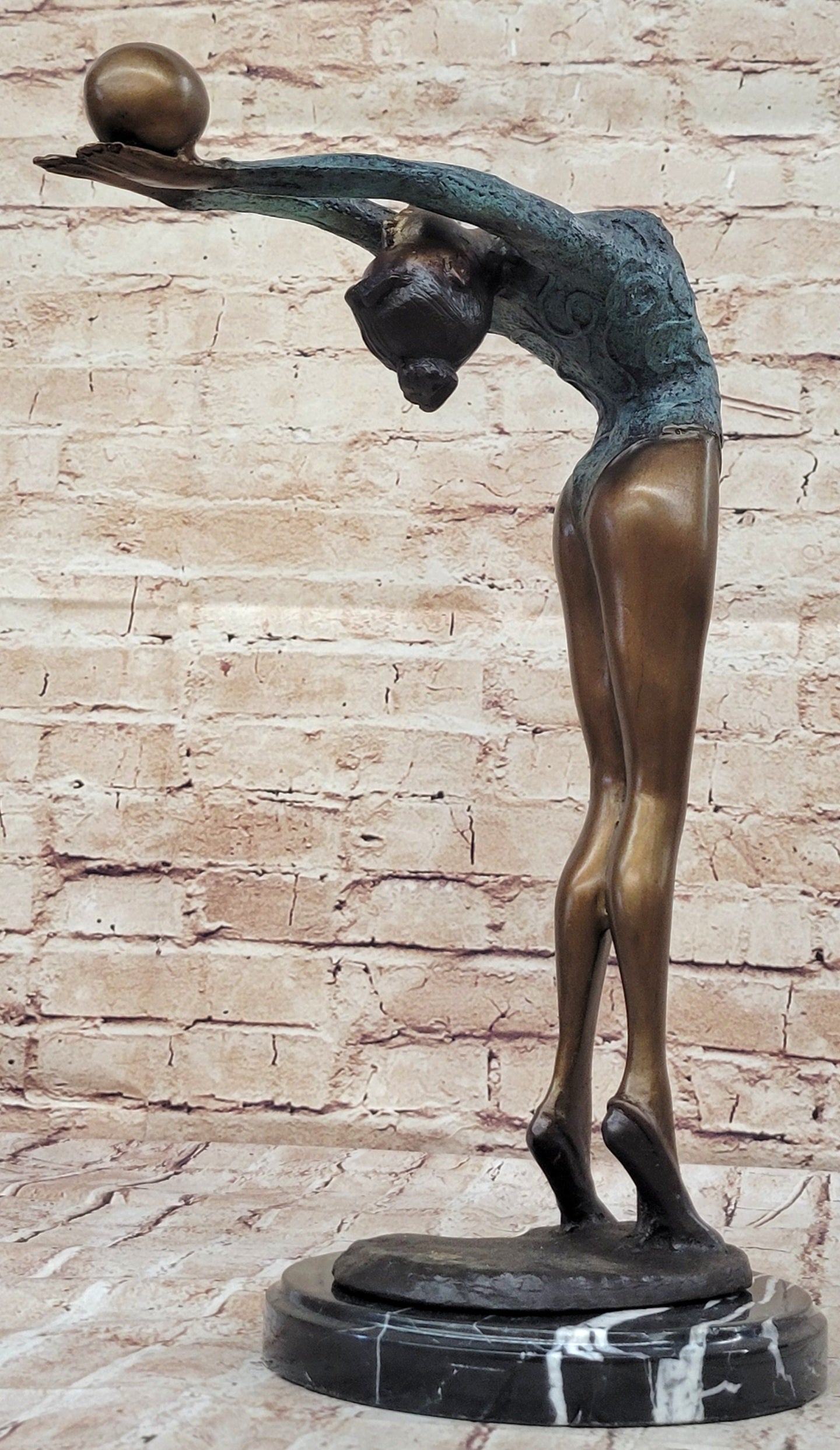 Athlete Gymnast Balancing Ball Bronze Sculpture 15" x 11"