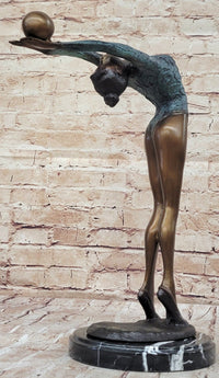 Athlete Gymnast Balancing Ball Bronze Sculpture 15" x 11"