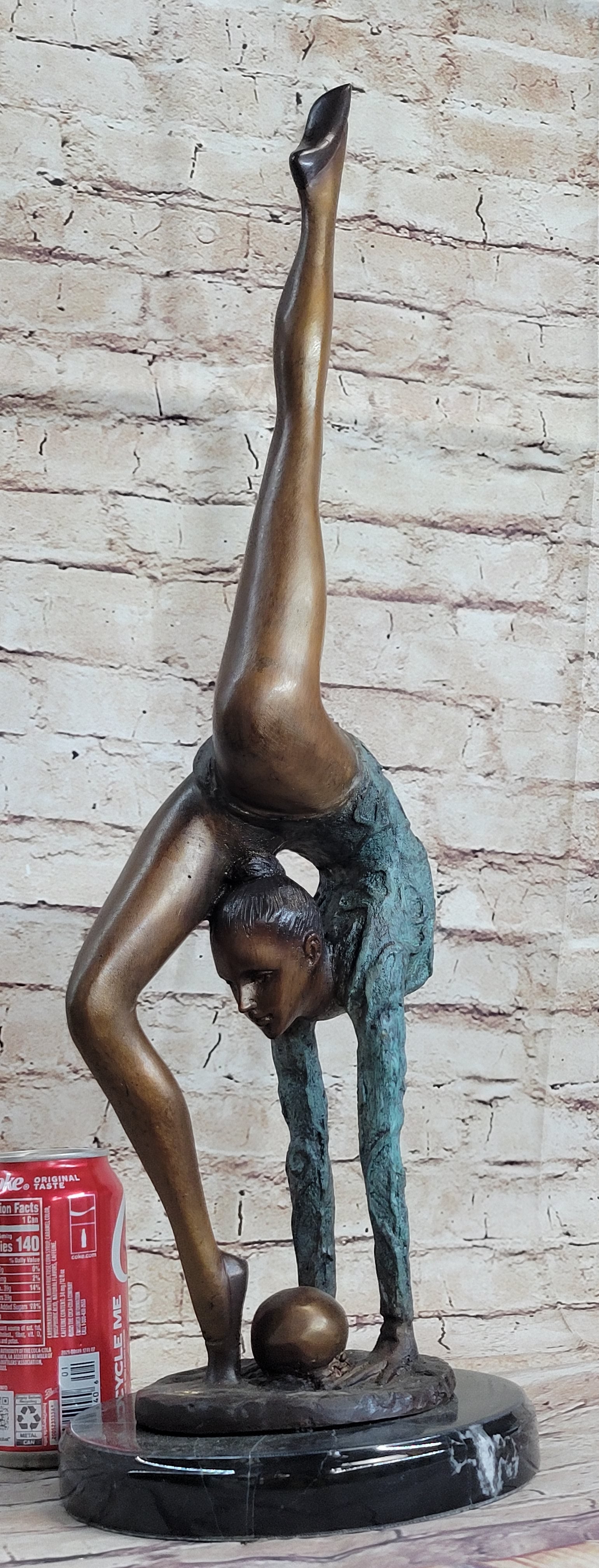 Acrobat Gymnast Contortionist Girl Bronze Sculpture Signed on Marble