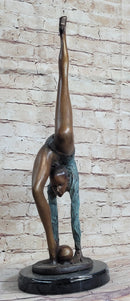 Acrobat Gymnast Contortionist Girl Bronze Sculpture Signed on Marble