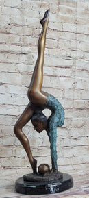 Acrobat Gymnast Contortionist Girl Bronze Sculpture Signed on Marble