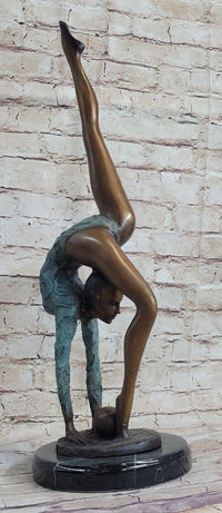 Acrobat Gymnast Contortionist Girl Bronze Sculpture Signed on Marble