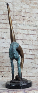 Acrobat Gymnast Contortionist Girl Bronze Sculpture Signed on Marble