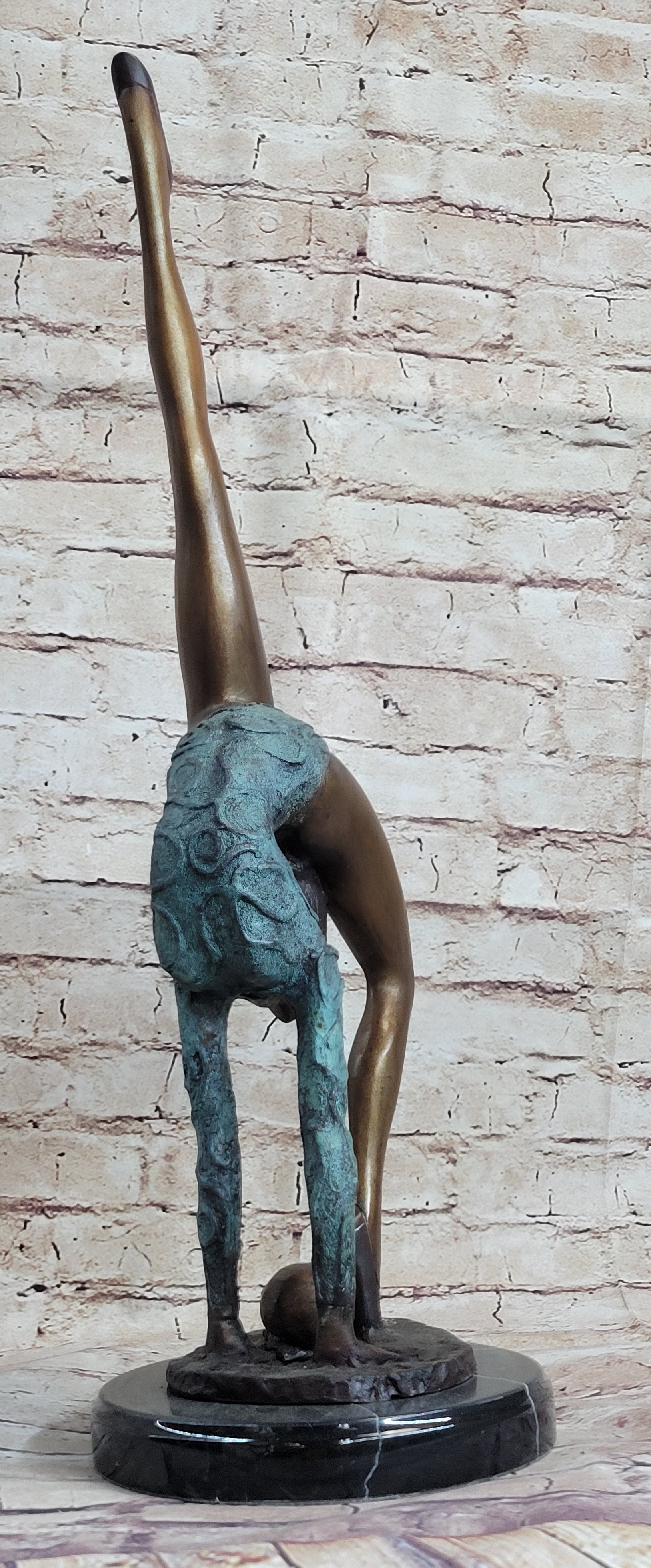 Acrobat Gymnast Contortionist Girl Bronze Sculpture Signed on Marble