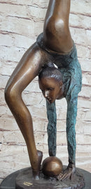 Acrobat Gymnast Contortionist Girl Bronze Sculpture Signed on Marble