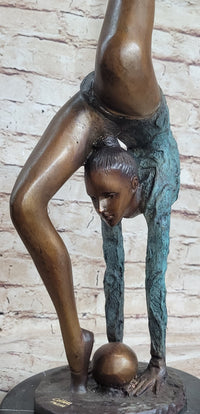 Acrobat Gymnast Contortionist Girl Bronze Sculpture Signed on Marble