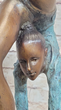 Acrobat Gymnast Contortionist Girl Bronze Sculpture Signed on Marble