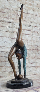 Acrobat Gymnast Contortionist Girl Bronze Sculpture Signed on Marble