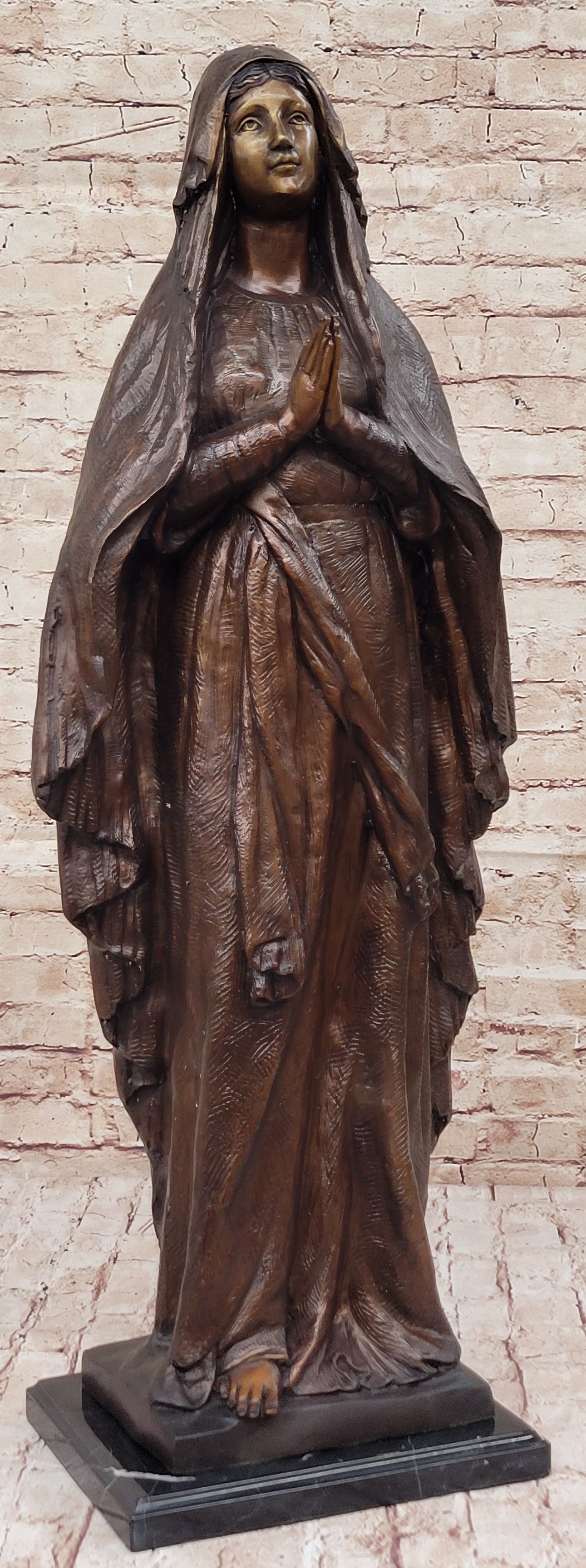 Madonna Virgin Mary Bronze Christian Catholic Sculpture 32" x 12"