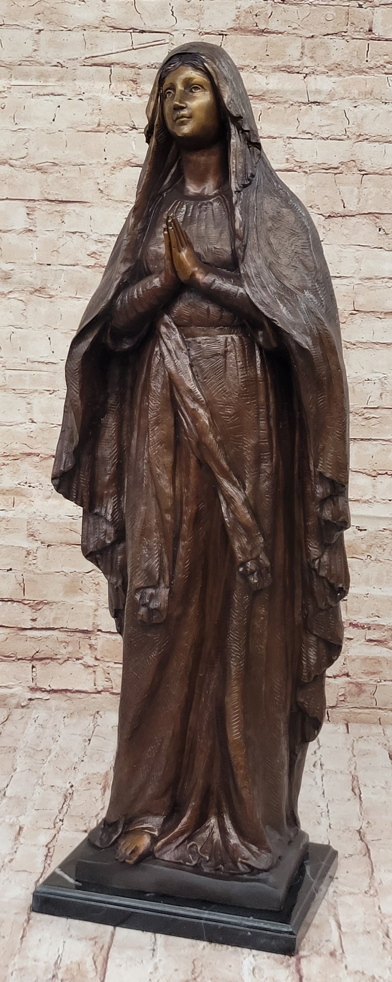 Madonna Virgin Mary Bronze Christian Catholic Sculpture 32" x 12"