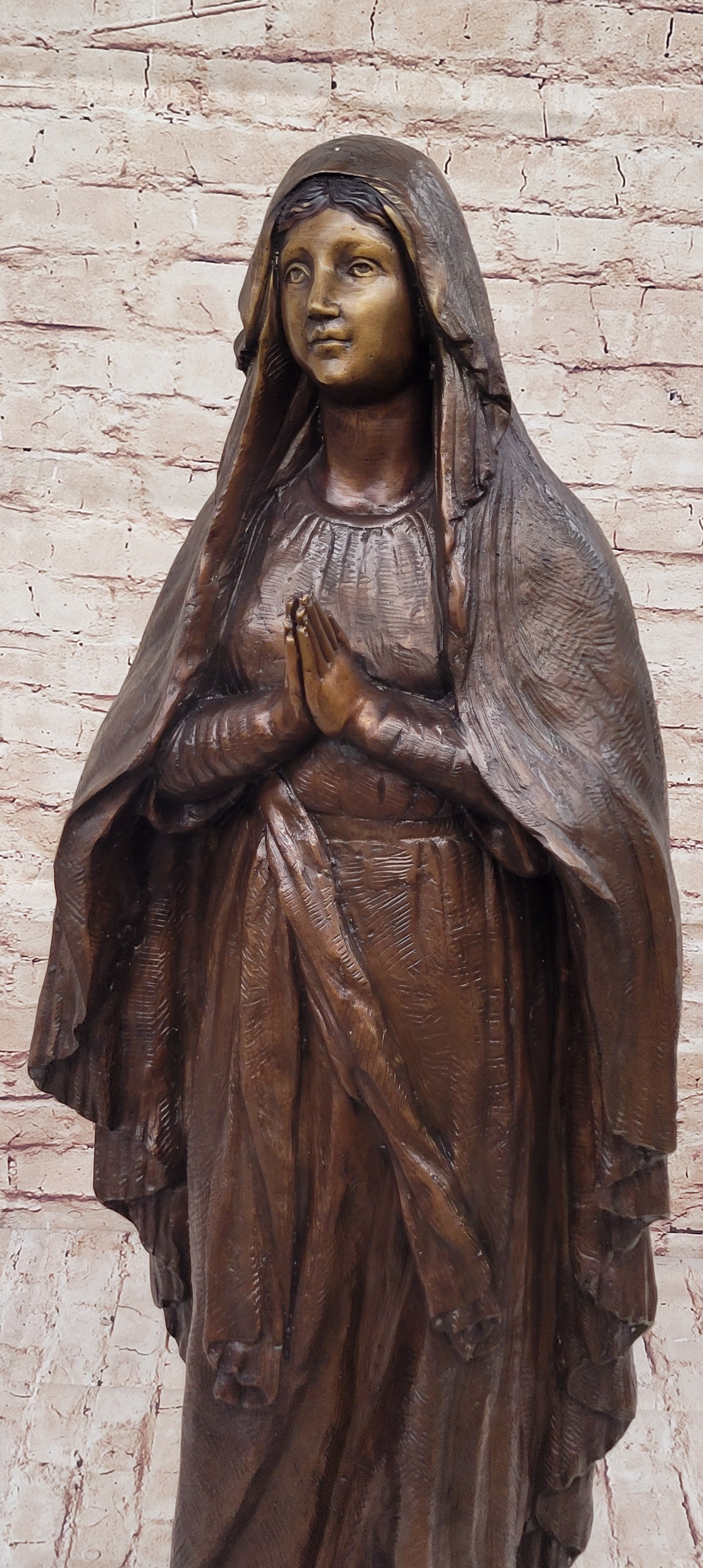 Madonna Virgin Mary Bronze Christian Catholic Sculpture 32" x 12"