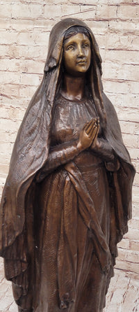 Madonna Virgin Mary Bronze Christian Catholic Sculpture 32" x 12"