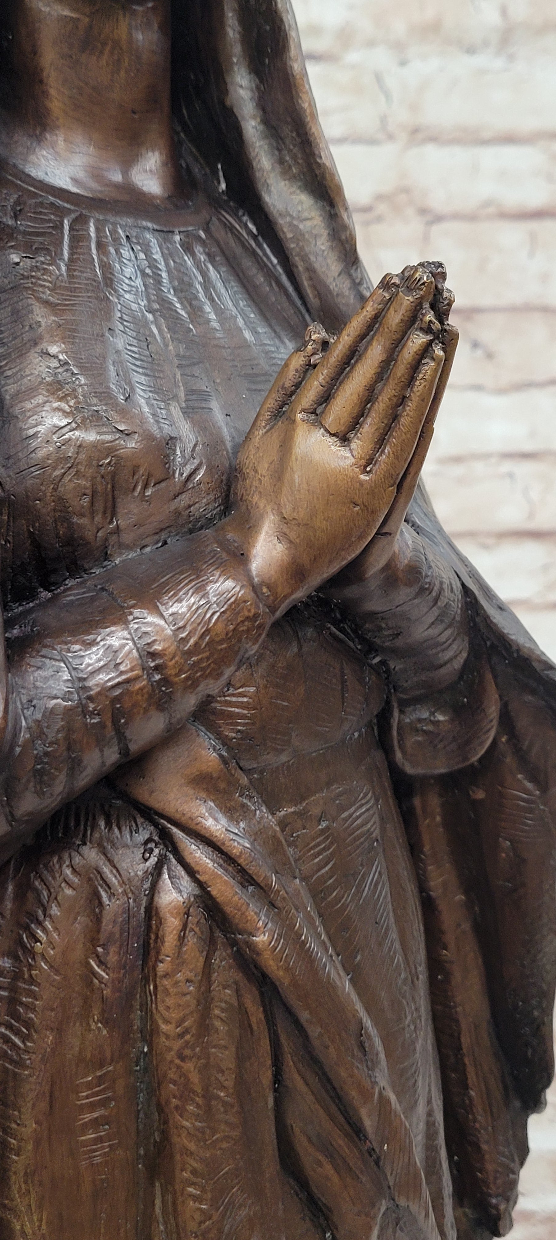 Madonna Virgin Mary Bronze Christian Catholic Sculpture 32" x 12"