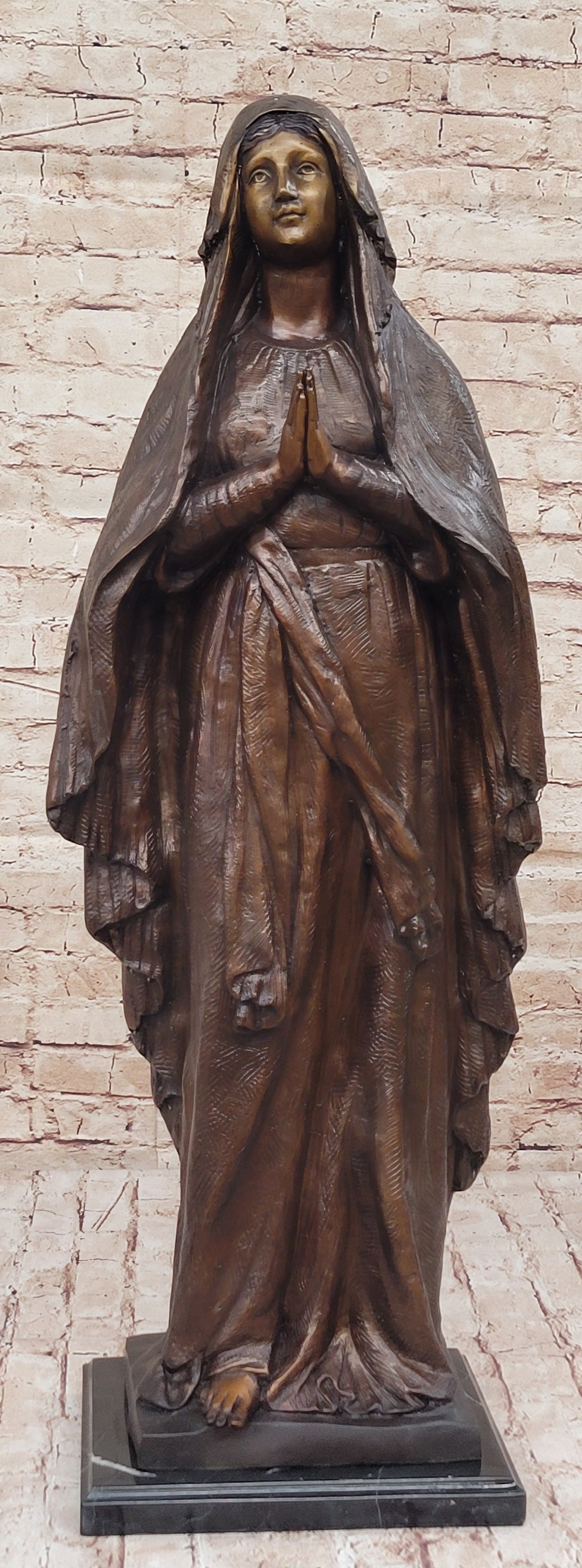 Madonna Virgin Mary Bronze Christian Catholic Sculpture 32" x 12"