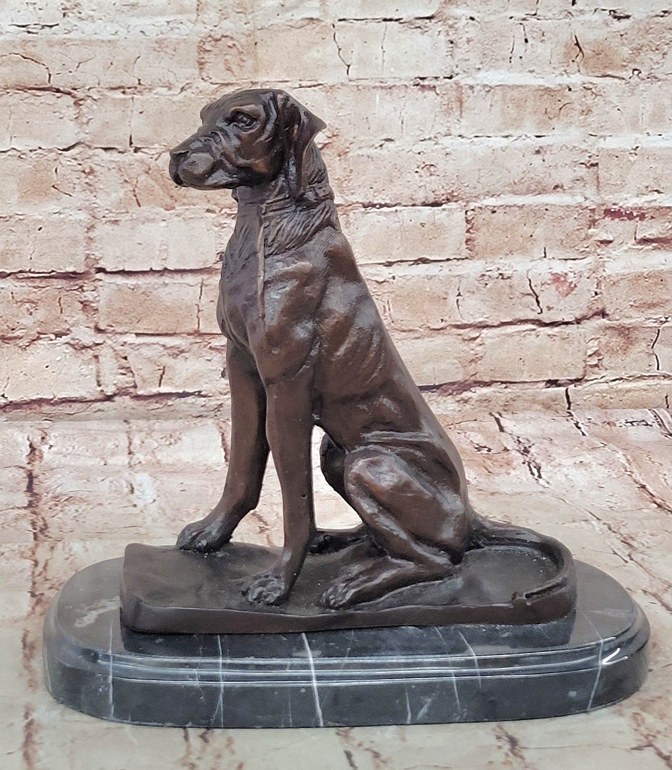 Bronze Dog Sculpture – Noble Canine Guardian on Marble Base