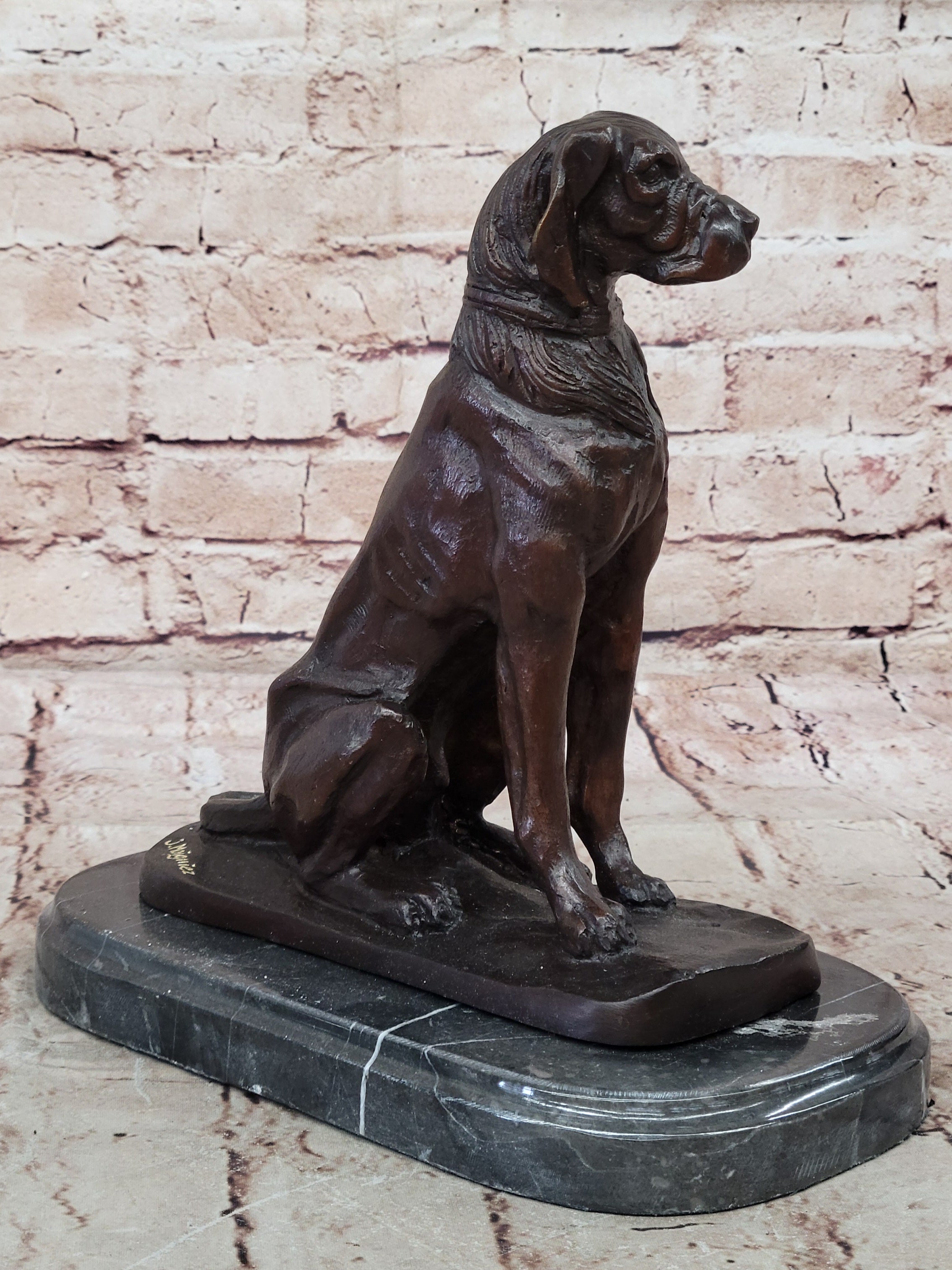 Bronze Dog Sculpture – Noble Canine Guardian on Marble Base