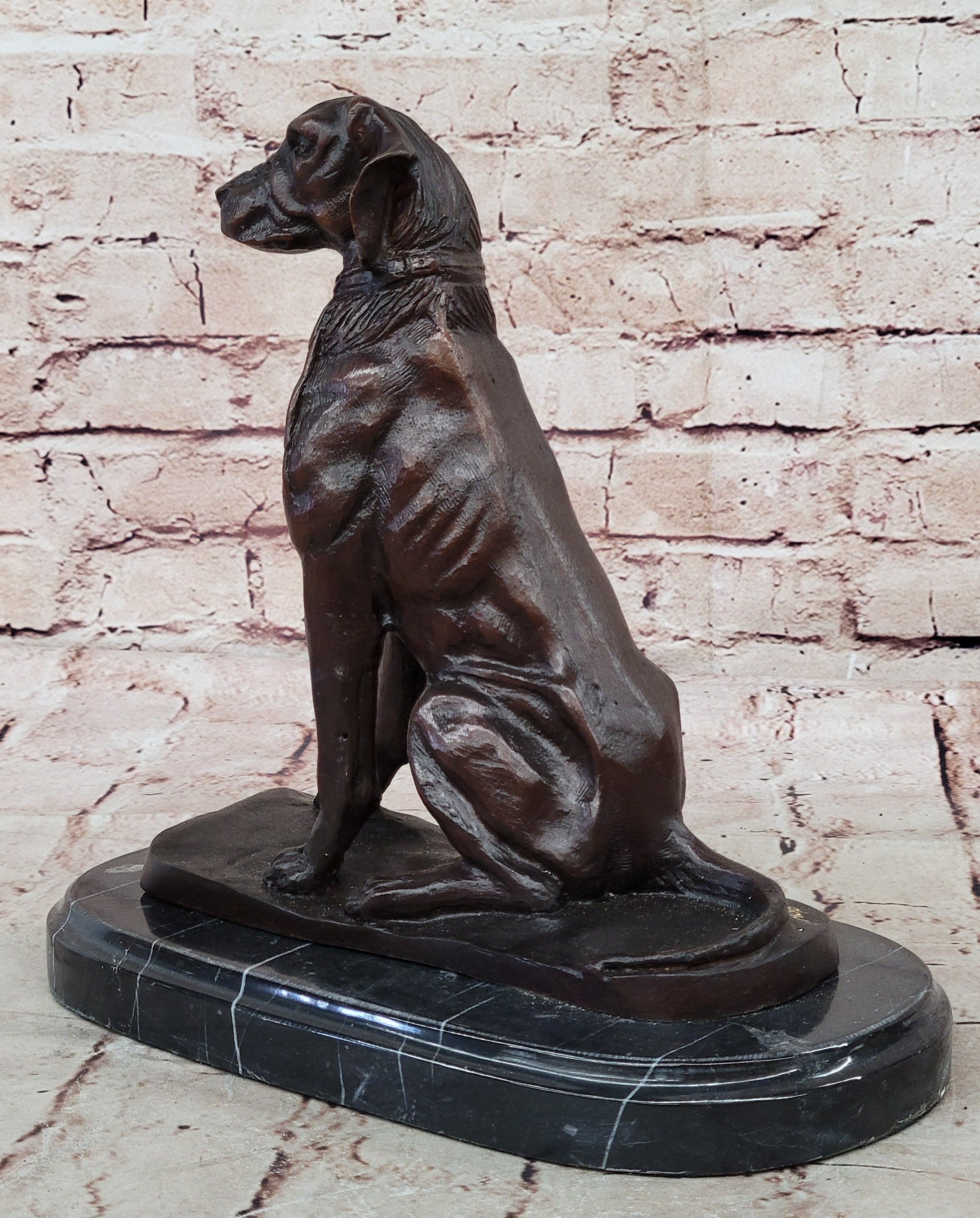 Bronze Dog Sculpture – Noble Canine Guardian on Marble Base