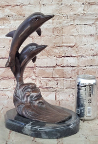 Signed Numbered Bronze Dolphin Sculpture - Jumping Dolphins