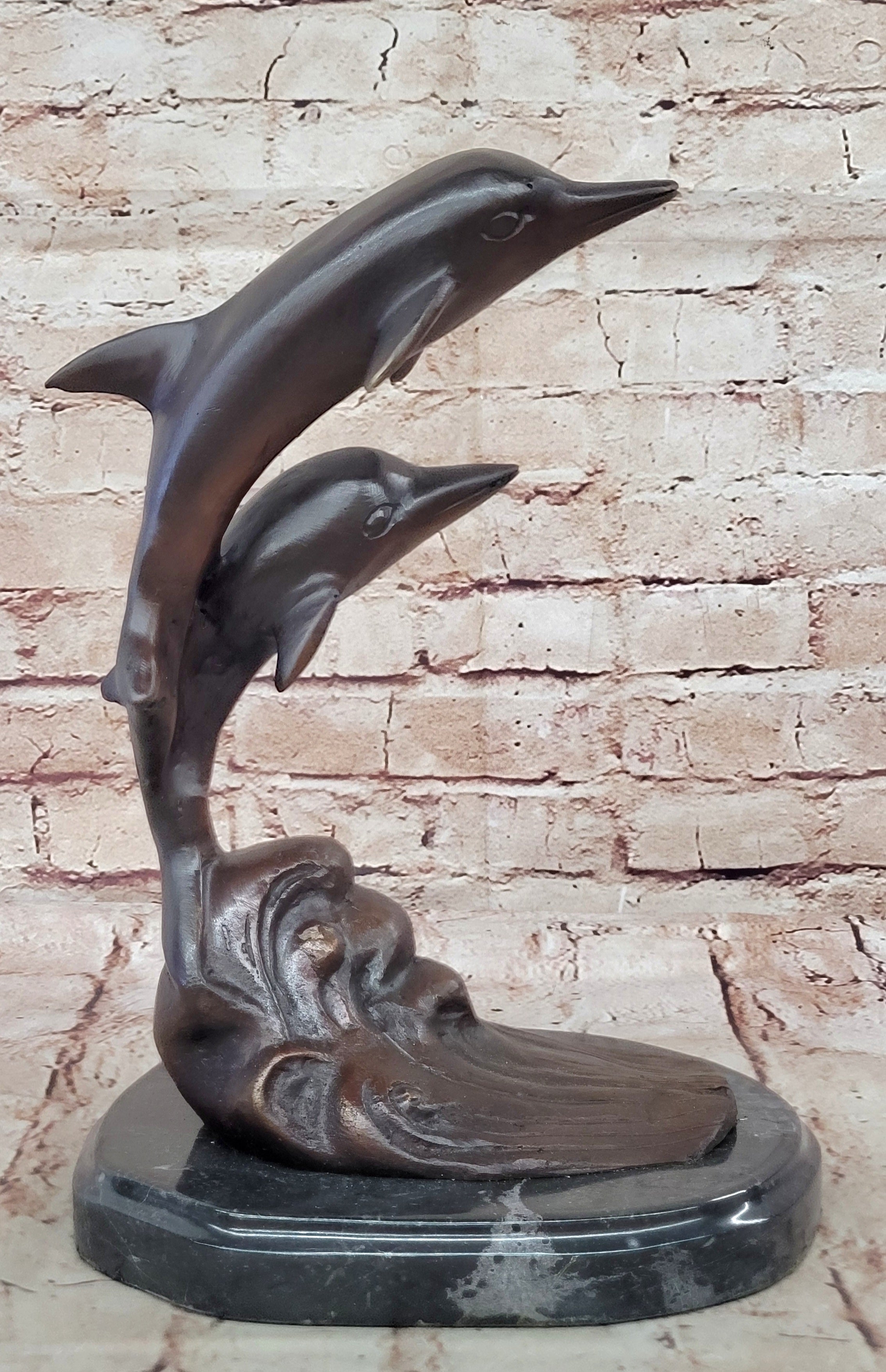 Signed Numbered Bronze Dolphin Sculpture - Jumping Dolphins