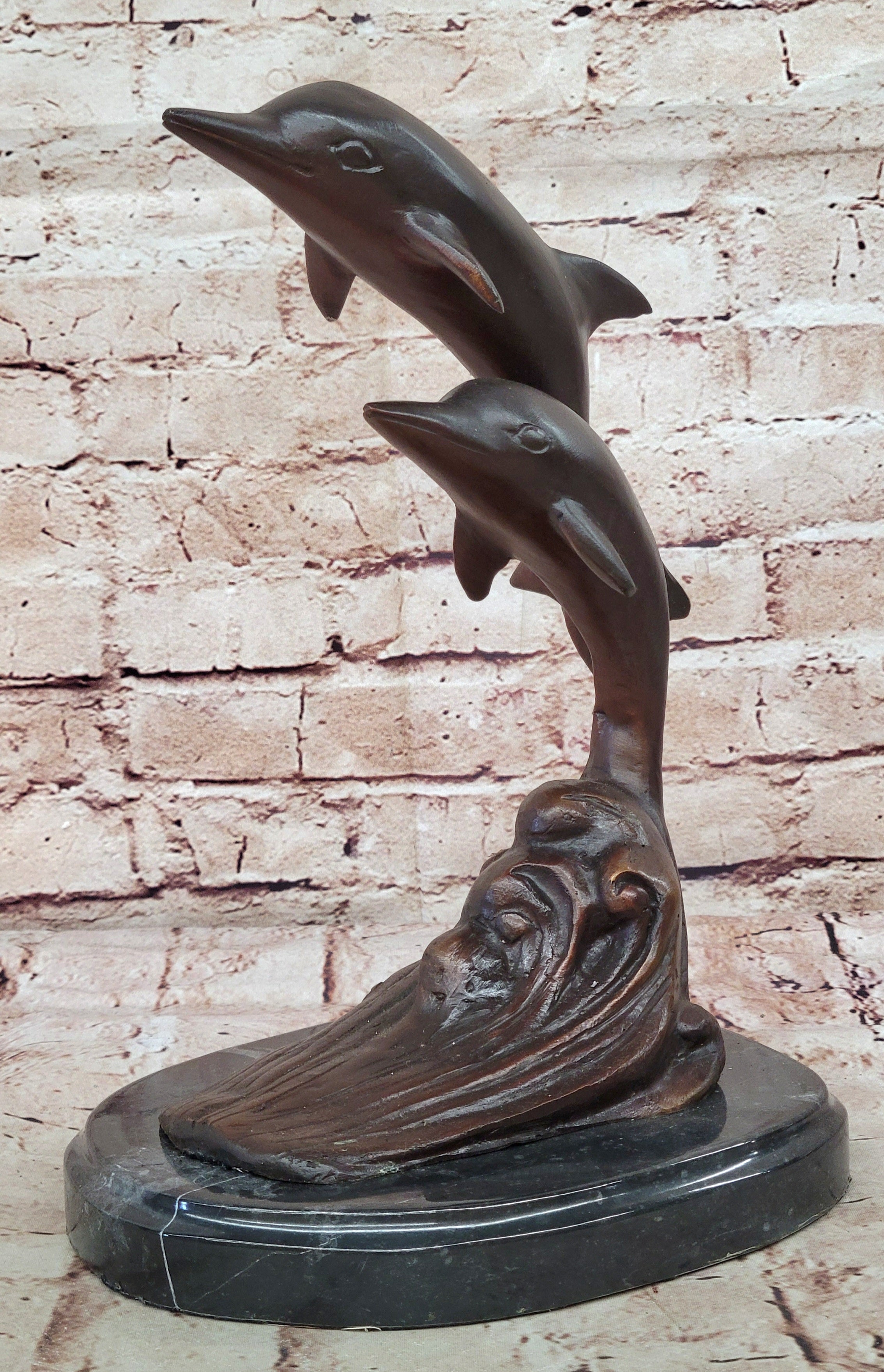 Signed Numbered Bronze Dolphin Sculpture - Jumping Dolphins