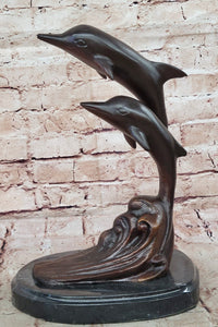 Signed Numbered Bronze Dolphin Sculpture - Jumping Dolphins