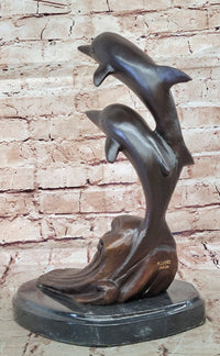 Signed Numbered Bronze Dolphin Sculpture - Jumping Dolphins