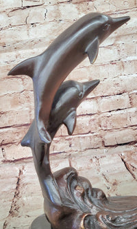 Signed Numbered Bronze Dolphin Sculpture - Jumping Dolphins