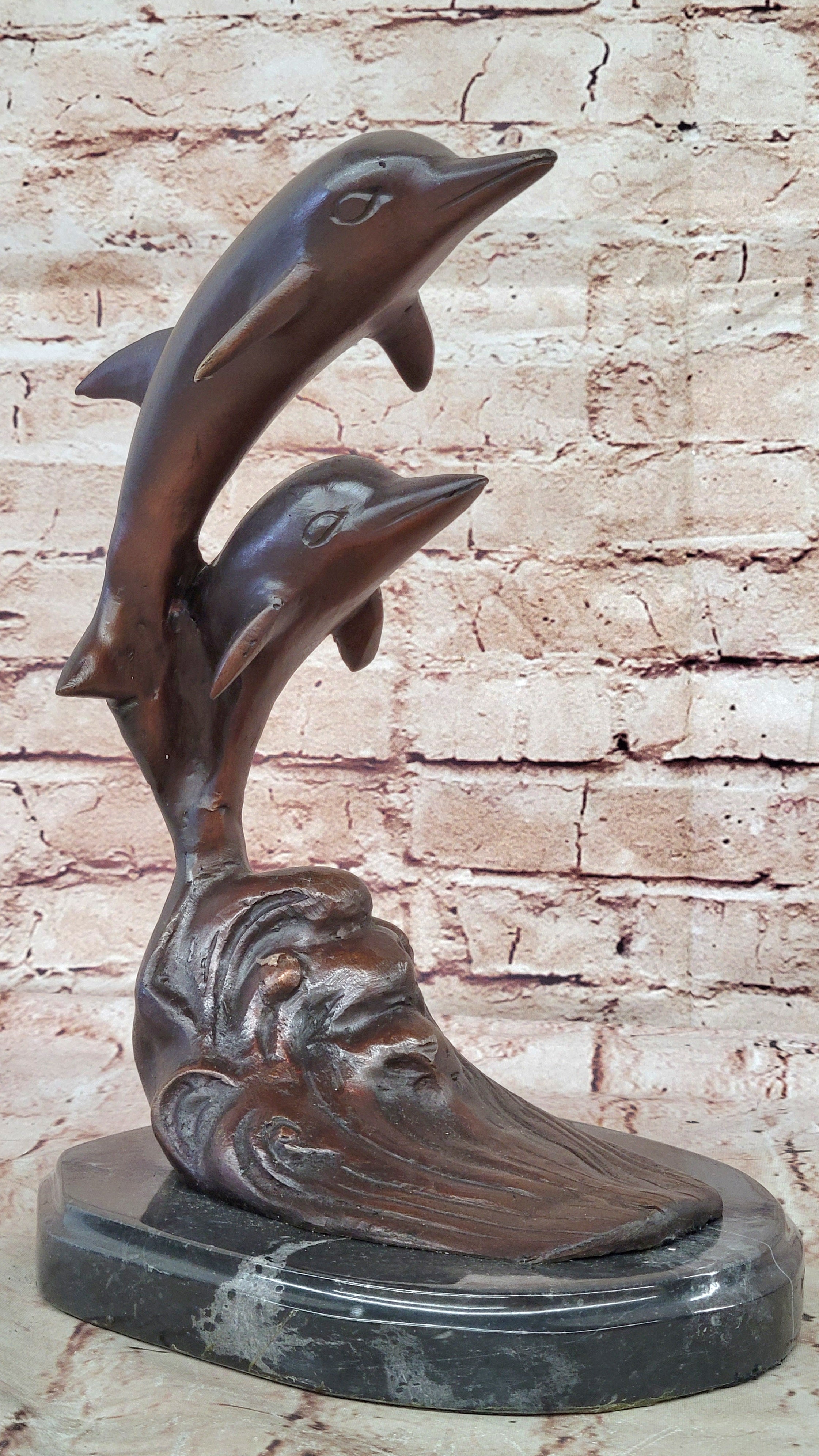 Signed Numbered Bronze Dolphin Sculpture - Jumping Dolphins
