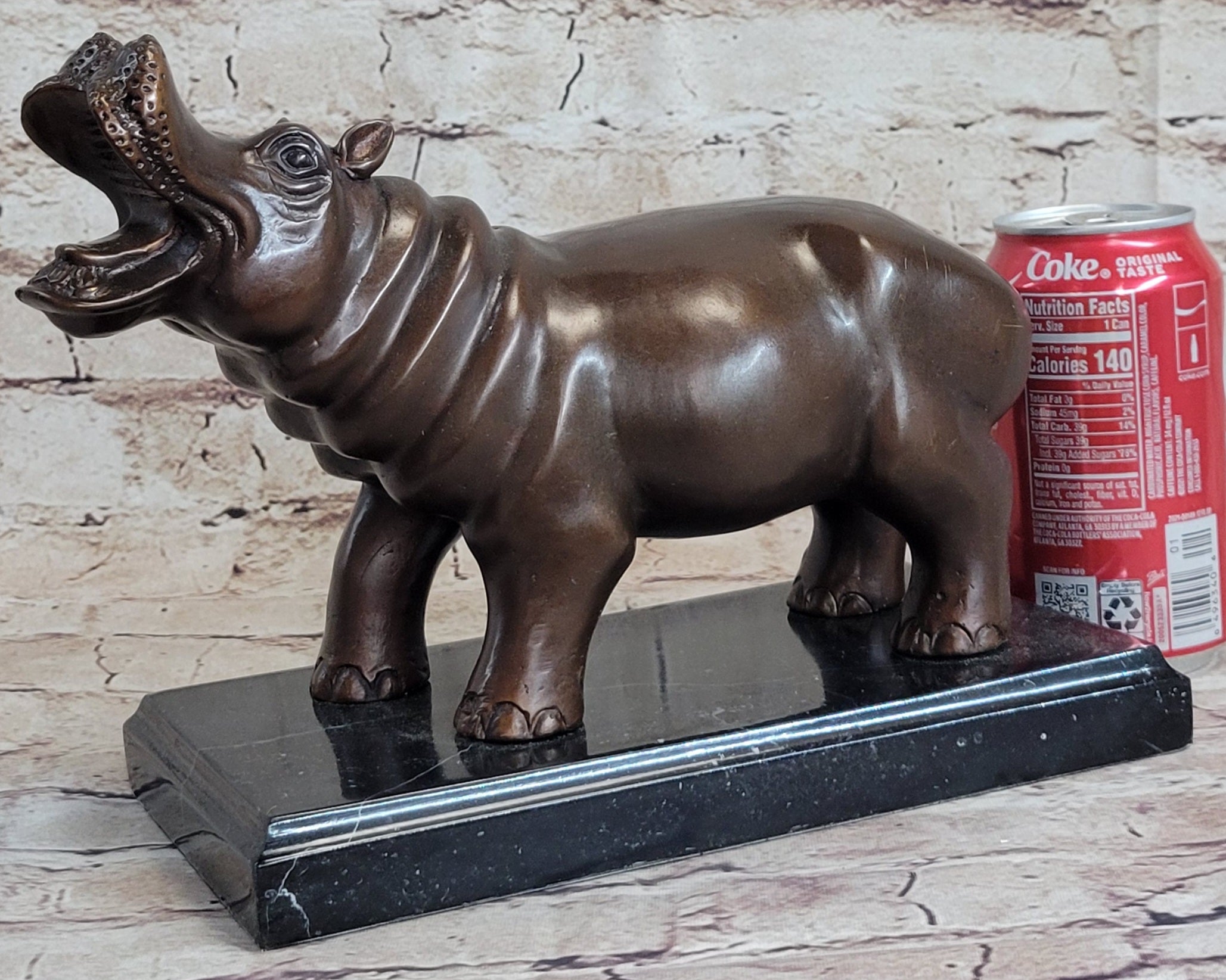 Yawning Hippopotamus - Bronze Sculpture by Mogniez