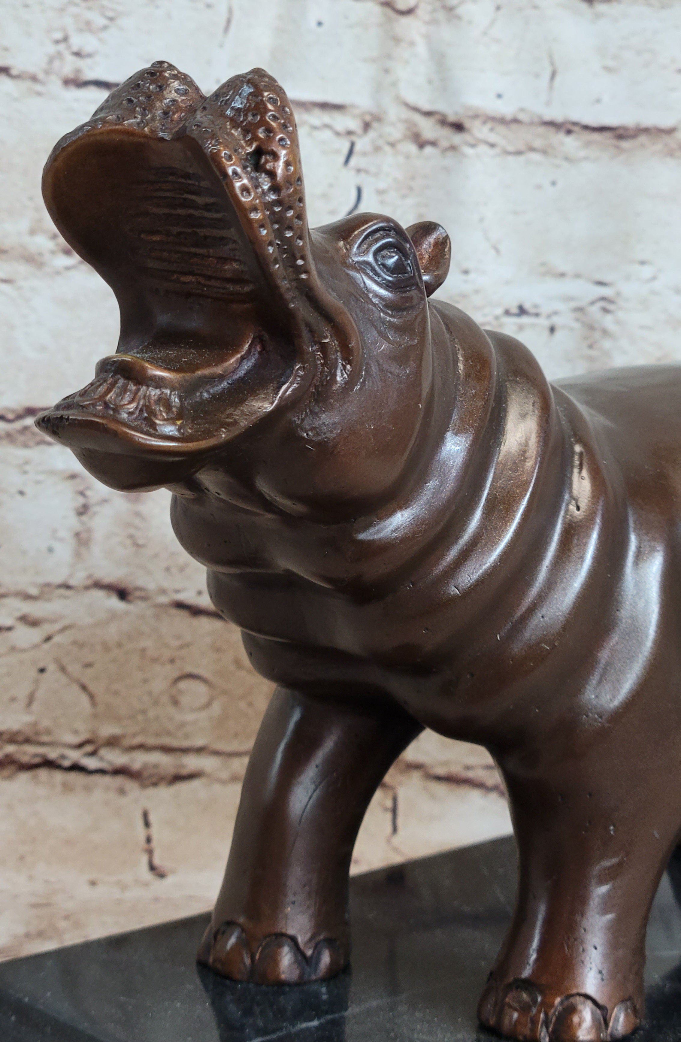 Yawning Hippopotamus - Bronze Sculpture by Mogniez
