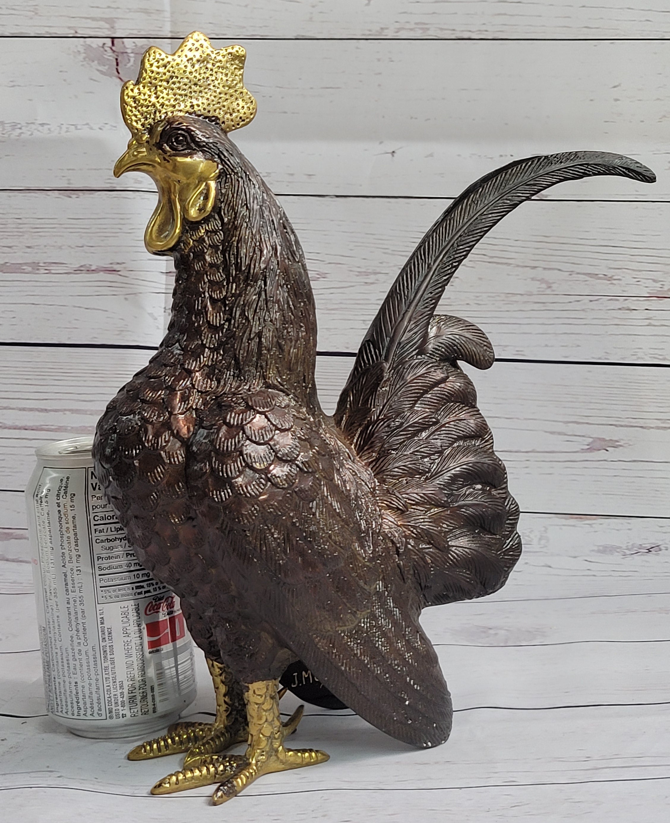 Rooster Bronze Metal Sculpture Moigniez Farm Barn Art 12" x 10"