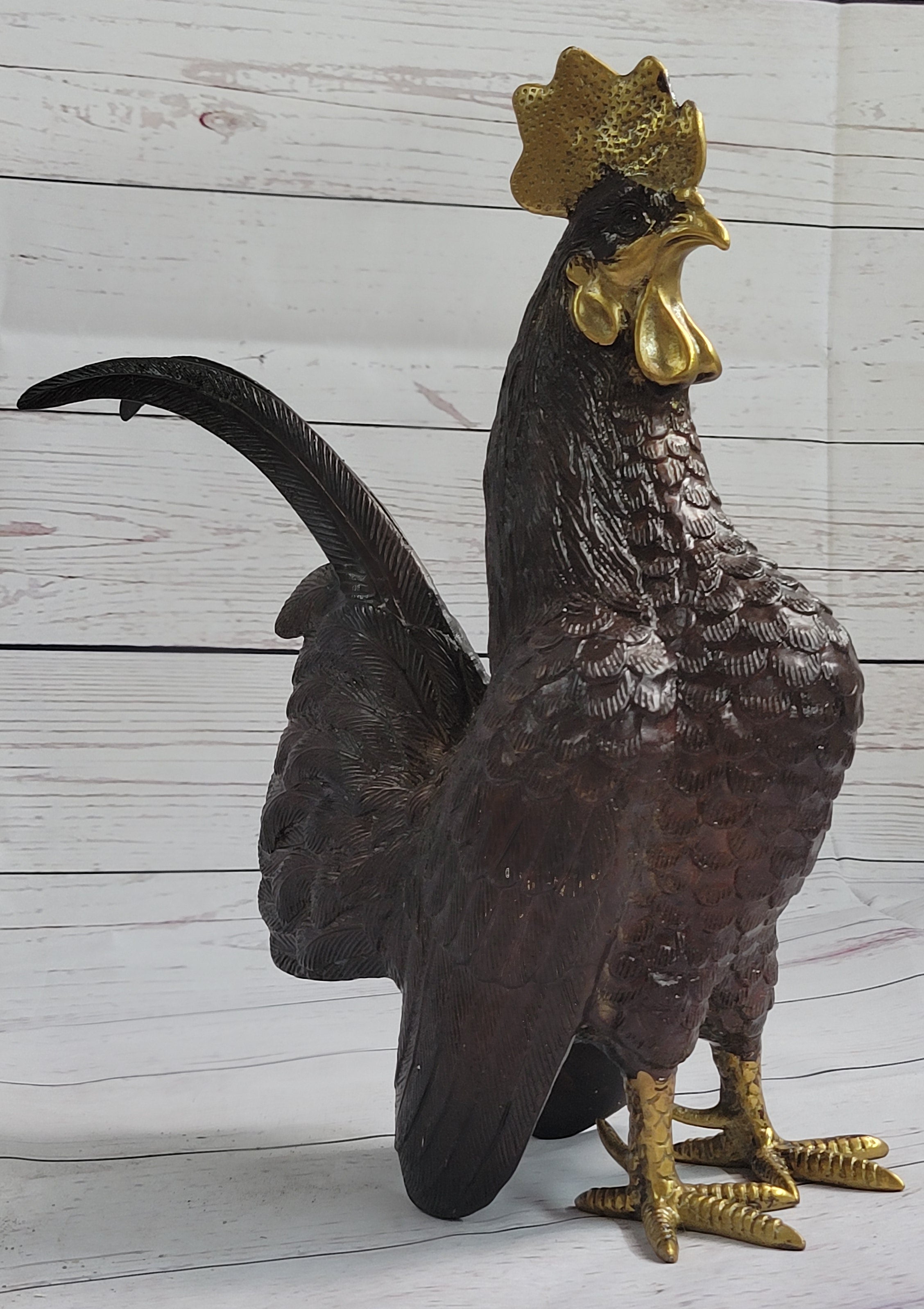 Rooster Bronze Metal Sculpture Moigniez Farm Barn Art 12" x 10"