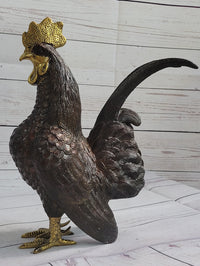 Rooster Bronze Metal Sculpture Moigniez Farm Barn Art 12" x 10"