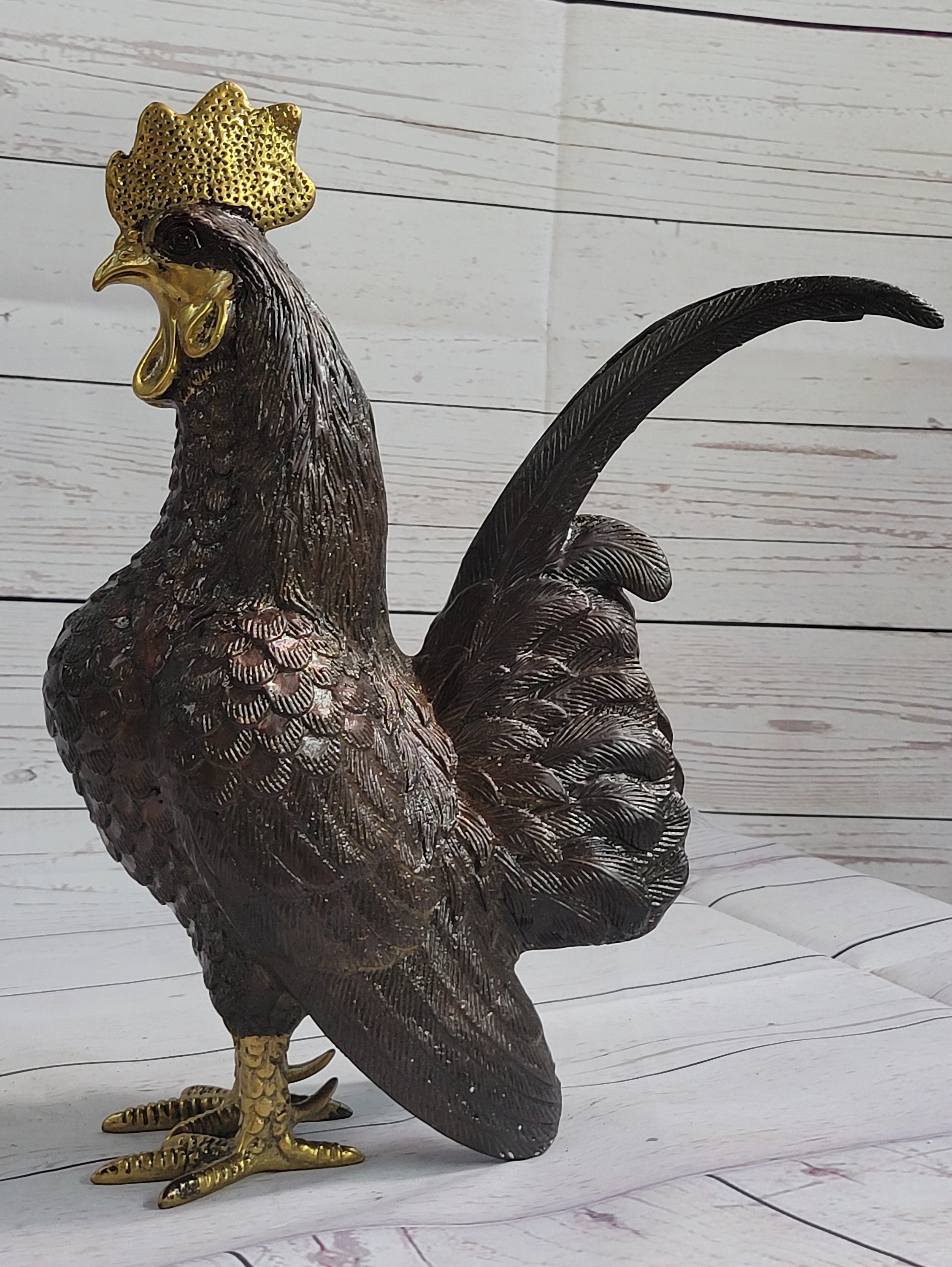 Rooster Bronze Metal Sculpture Moigniez Farm Barn Art 12" x 10"