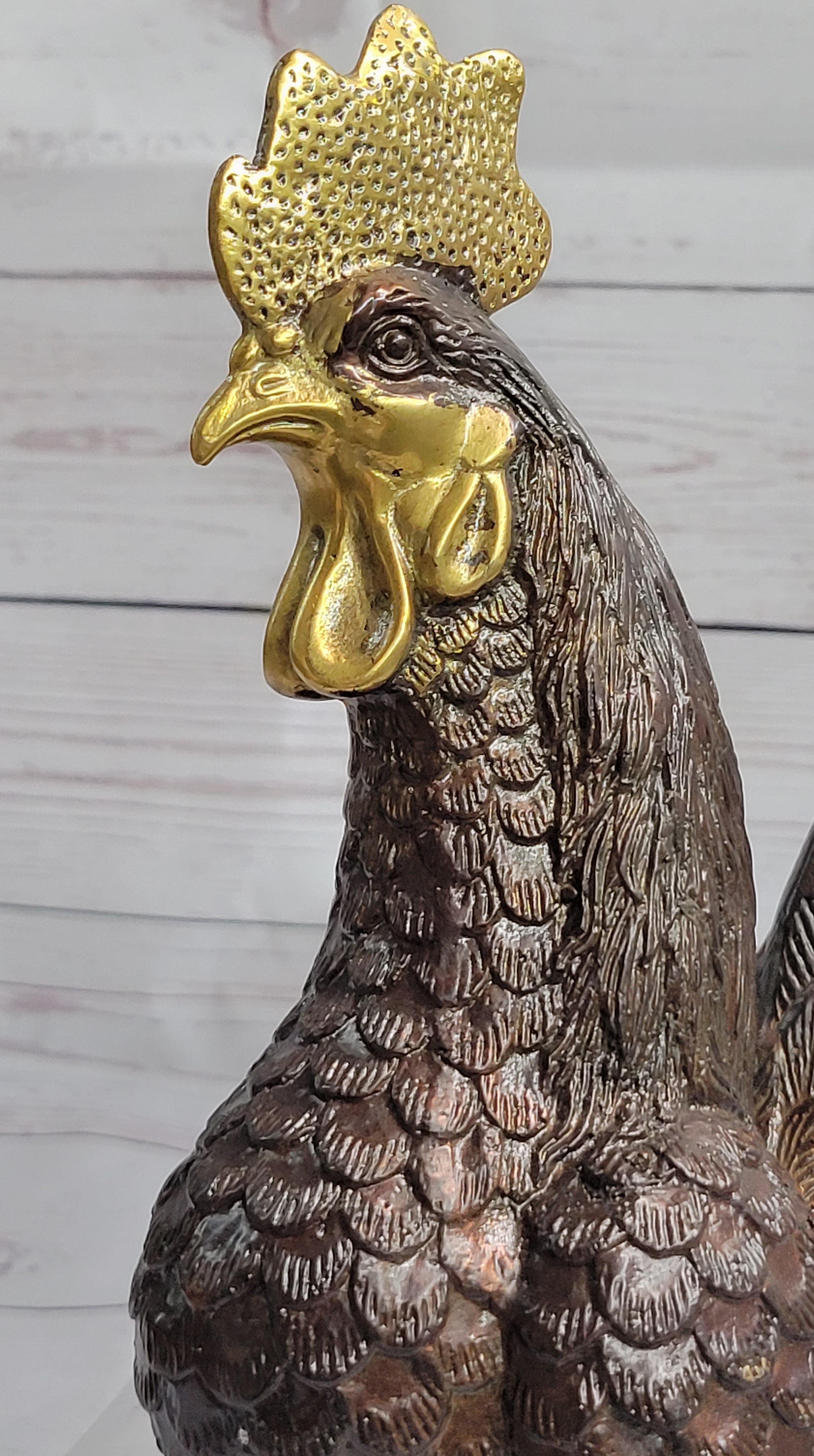 Rooster Bronze Metal Sculpture Moigniez Farm Barn Art 12" x 10"