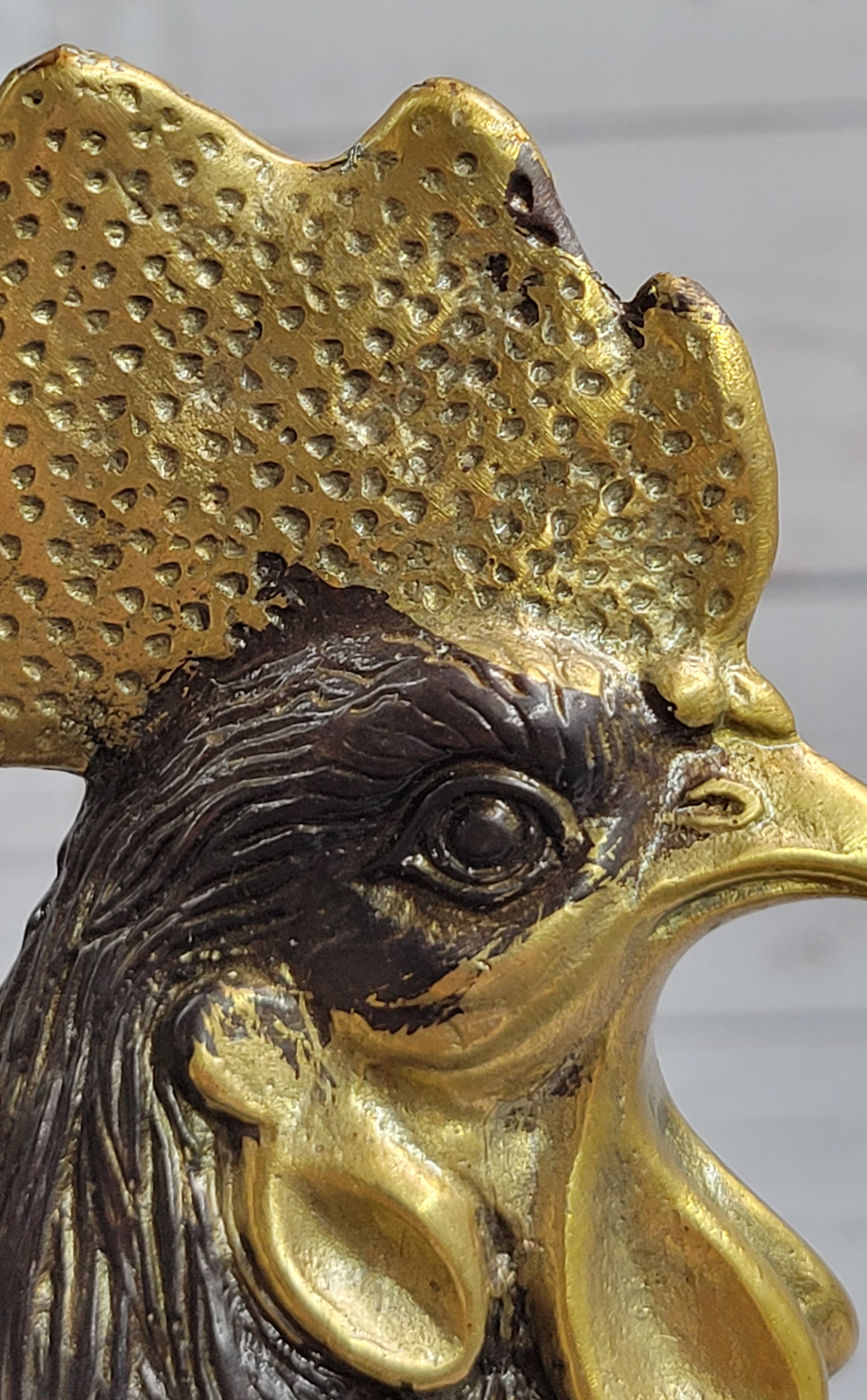 Rooster Bronze Metal Sculpture Moigniez Farm Barn Art 12" x 10"
