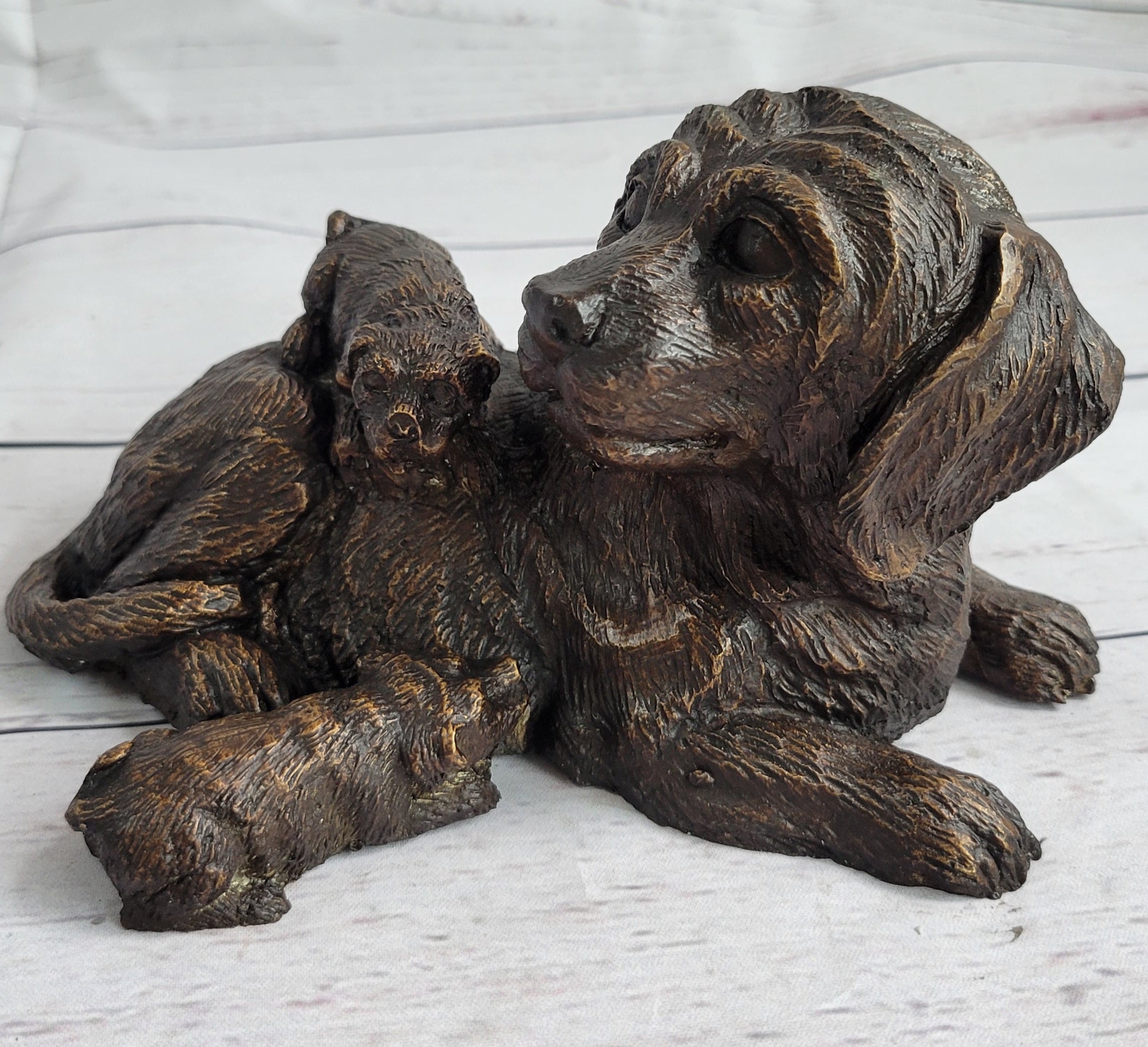 Labrador Retriever and Puppy Bronze Sculpture 4" x 8"