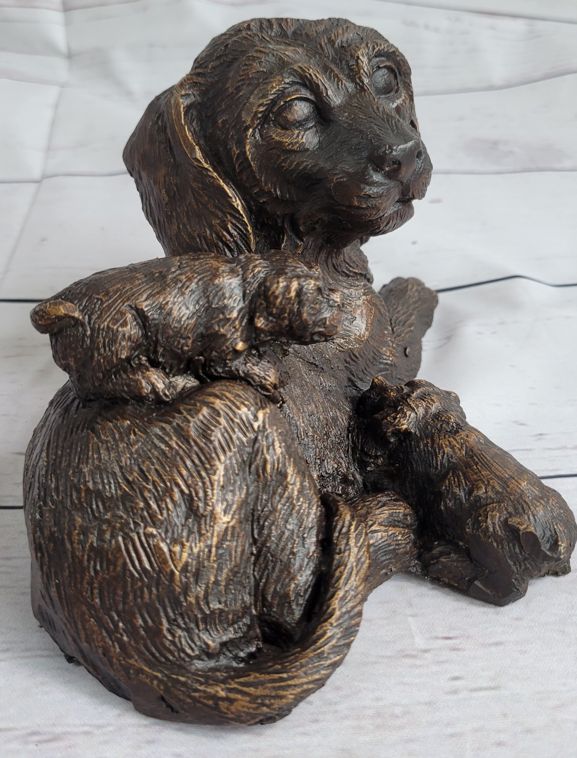 Labrador Retriever and Puppy Bronze Sculpture 4" x 8"