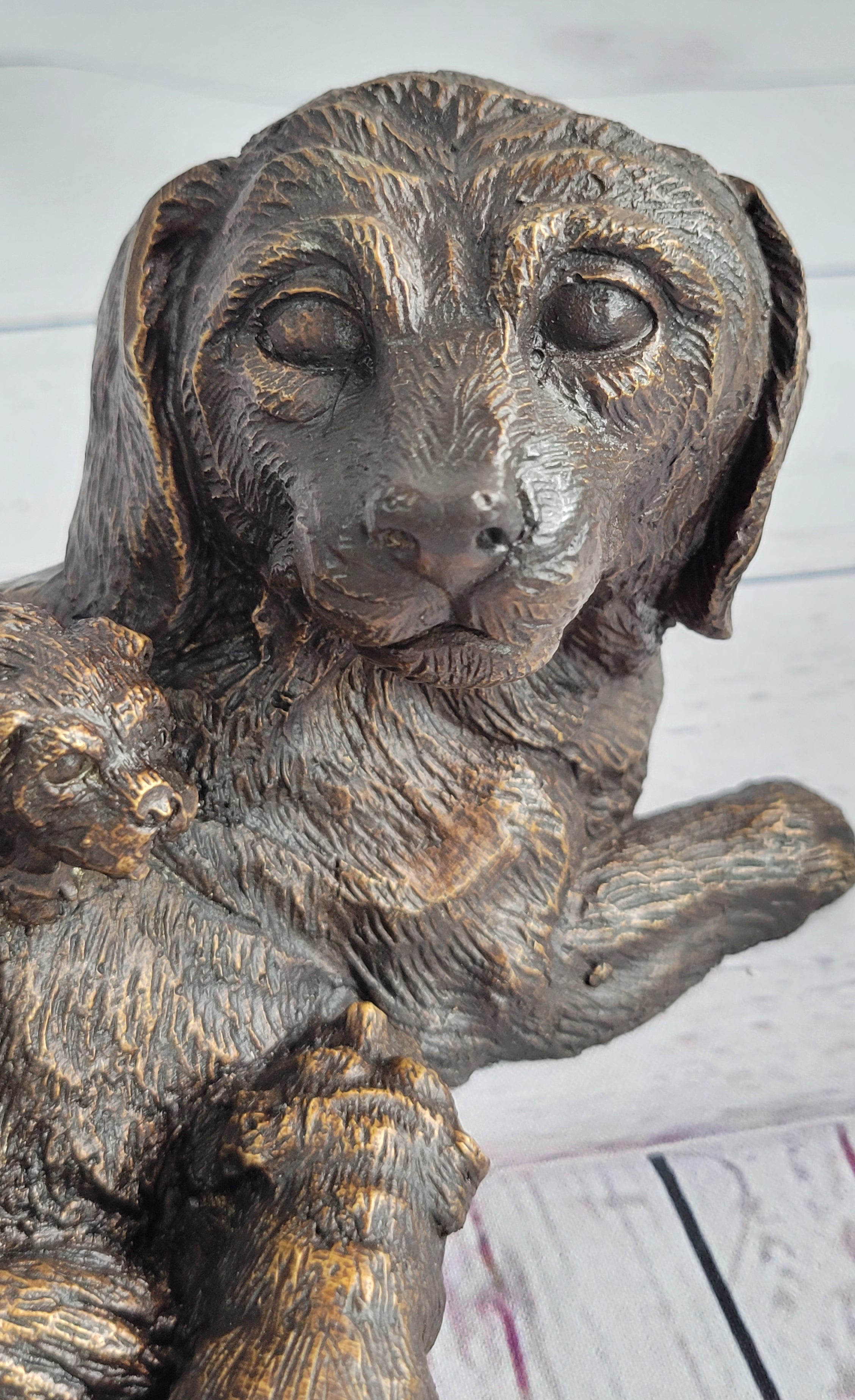 Labrador Retriever and Puppy Bronze Sculpture 4" x 8"