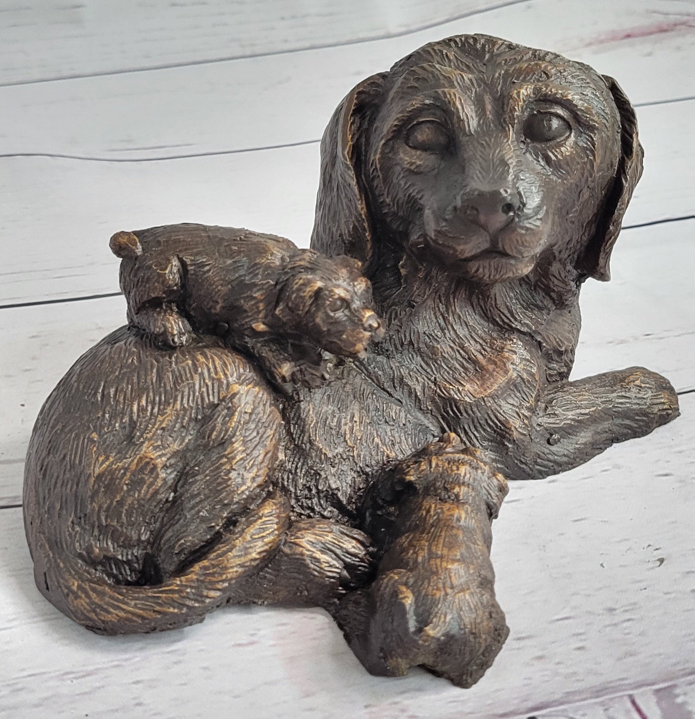 Labrador Retriever and Puppy Bronze Sculpture 4" x 8"