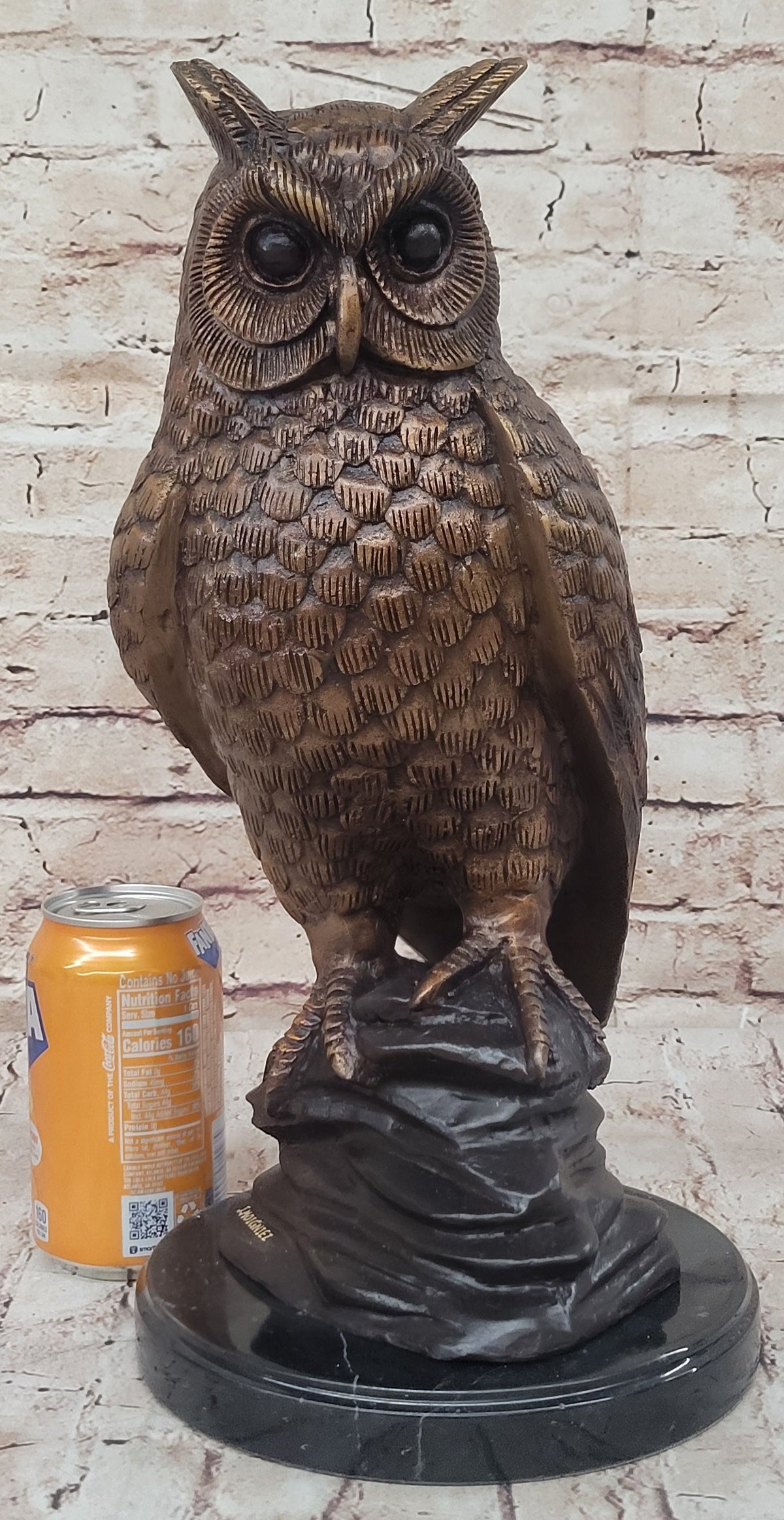 Hot Cast Bronze Owl Bird Sculpture on Marble Base