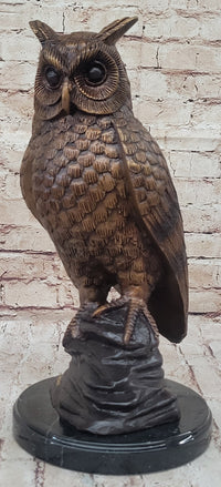 Hot Cast Bronze Owl Bird Sculpture on Marble Base