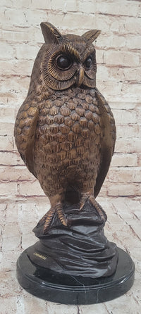 Hot Cast Bronze Owl Bird Sculpture on Marble Base