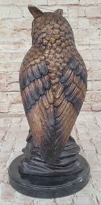 Hot Cast Bronze Owl Bird Sculpture on Marble Base