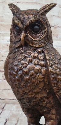 Hot Cast Bronze Owl Bird Sculpture on Marble Base