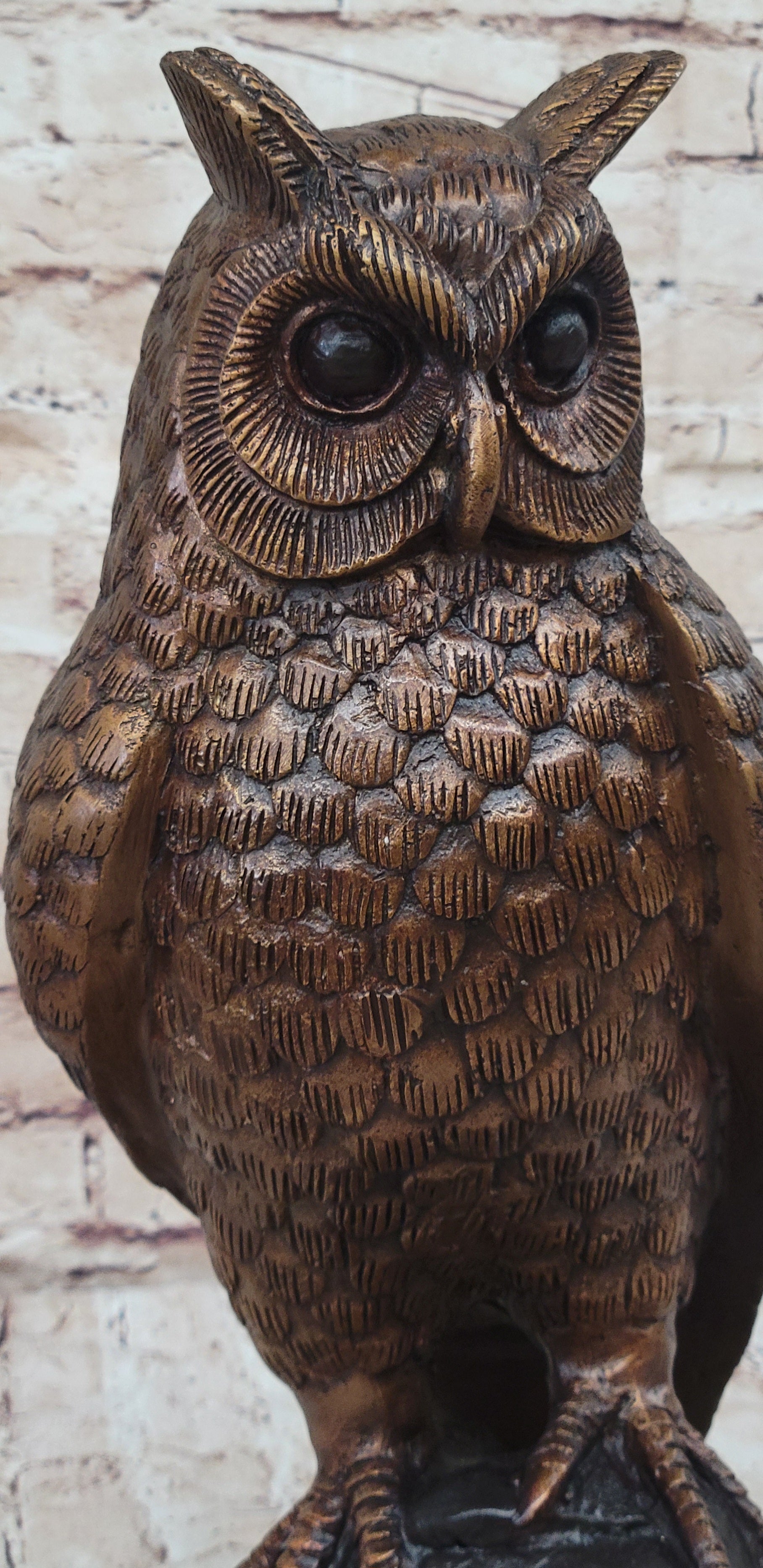 Hot Cast Bronze Owl Bird Sculpture on Marble Base