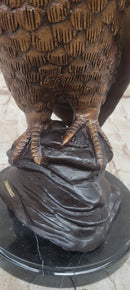 Hot Cast Bronze Owl Bird Sculpture on Marble Base